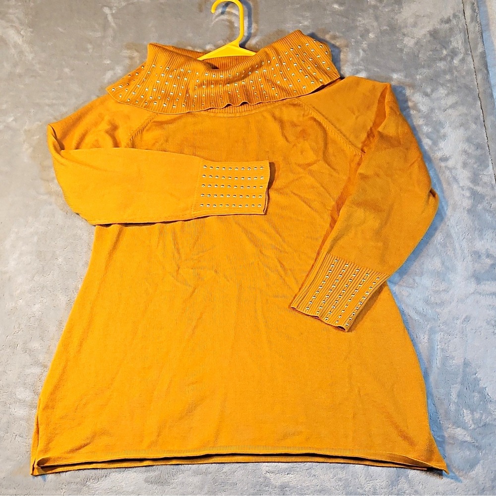 Questions? Orange Cowl Neck Rhinestone Knit Pullover Sweater Long Sleeve XL
